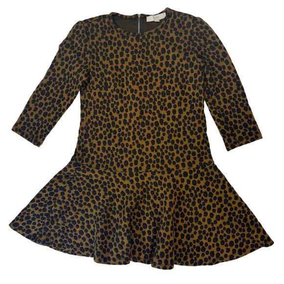 Ann Taylor LOFT Leopard Print Dress XS Jacquard Drop Waist Flare - Picture 5 of 11